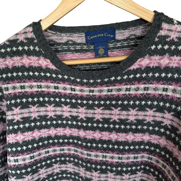 Charter Club womens size L  Fair Isle Sweater 100% lambswool Prairie Cottagecore - Picture 4 of 10